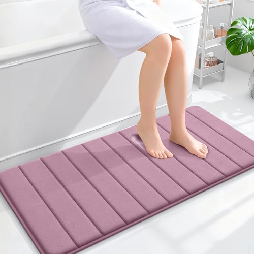OLANLY Memory Foam Long Bathroom Rugs Runner 44x20, Super Soft Absorbent Bath Mat, Quick Dry, Machine Washable Shower Floor Rugs, Bathmat Carpet, Bathroom Home Decor Accessories, Deep Plum - color: Deep Plum, size: 44" X 20"