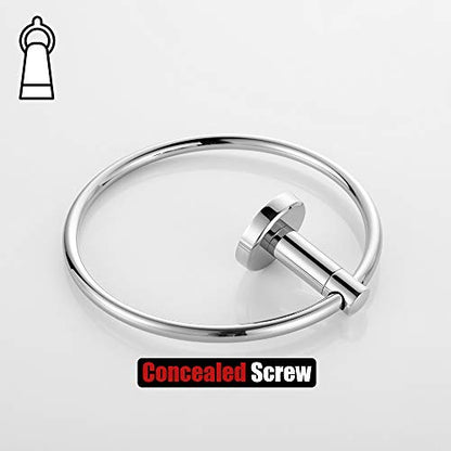 JQK Chrome Towel Ring, 304 Stainless Steel Hand Towel Holder for Bathroom, Polished Finish Wall Mount, TR130-CH - color: Chrome