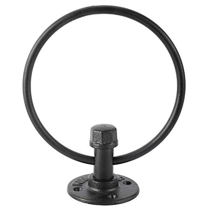 Industrial Towel Ring, Farmhouse Pipe Hand Towel Holder, Matte Black Wall Mounted Bathroom Hardware, Rustic Towel Ring for Bathroom (1)