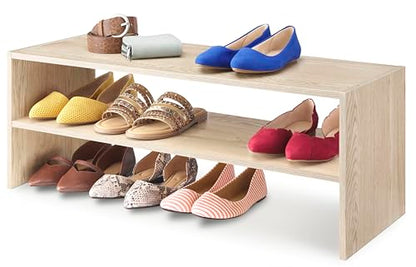 Whitmor Wood Stackable 2-Shelf Shoe Rack, White Oak, 31 inches - color: Light Brown, size: 31 INCH