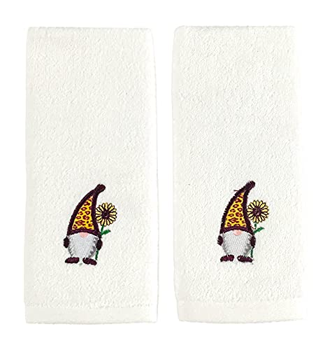 Serafina Home Decorative Fall Hand Fingertip Towels: Cute Garden Gnome with Sunflower on Plush Soft Cotton Ivory, Set of 2 - color: Gnome, Ivory
