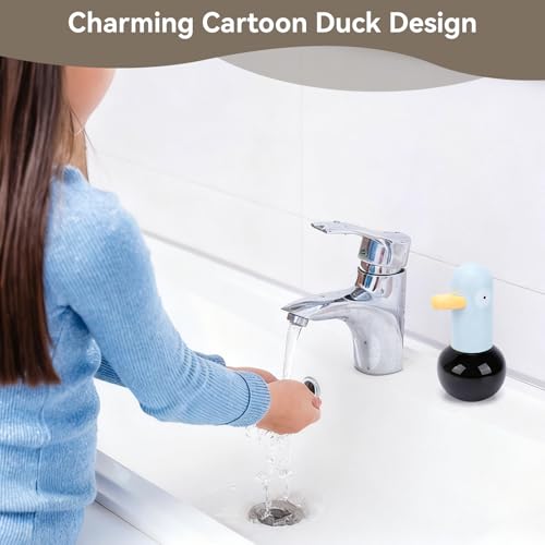Cute Duck Automatic Foam Soap Dispenser, USB Rechargeable Touchless Hand Soap Dispenser Hand- Free Shampoo Dispensers for Bathroom, Kitchen Countertop, Preschool, 13.5oz
