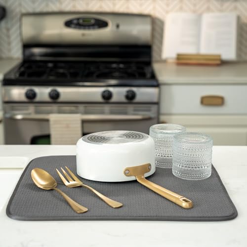S&T INC. Dish Drying Mat, 16" x 18", Large, Charcoal Grey | Absorbent Microfiber, Kitchen Counter Mat for Dishes, Utensils, Pots and Pans, Machine Washable - size: 16" x 18"