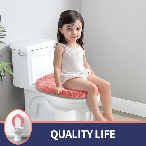 Soft Microfiber Toilet Lid Cover 17.5" x 15" Machine Washable | Solid Toilet Seat Cover Adjustable Rubber Backing Fits Most 16 -17.5" L x 14-16" W Round Oblong and Elongated Toilet Seat - color: Pink