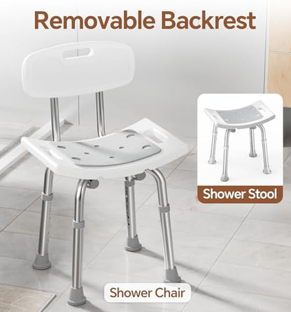 SOUNDFUSE Shower Chair for Inside Shower with Back, Tool-Free Assembly, Height Adjustble Shower Seat with EVA Cushion and Non-Slip Feet, Support Up to 350 lbs, Grey