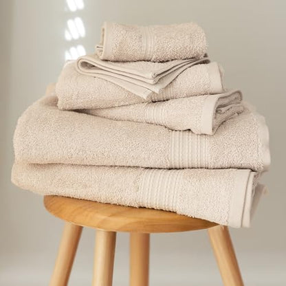 100% Turkish Cotton Towel Set of 6 - Plush & Super Absorbent - Premium Set with 2 Bath Towels, 2 Hand Towels, and 2 Washcloths - Made in Turkey (Light Beige, 6-Piece Towel Set) - color: Light Beige