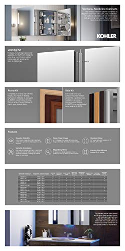 Kohler 99007-NA Verdera® Recessed or Surface Mount Bathroom Medicine Cabinet with Mirror, Bathroom Wall Cabinet with Interior Magnifying Mirror, Slow-Close Doors, 24 in. W x 30 in. H - size: 24" W x 30"H, style: Magnifying Mirror + Slow Close