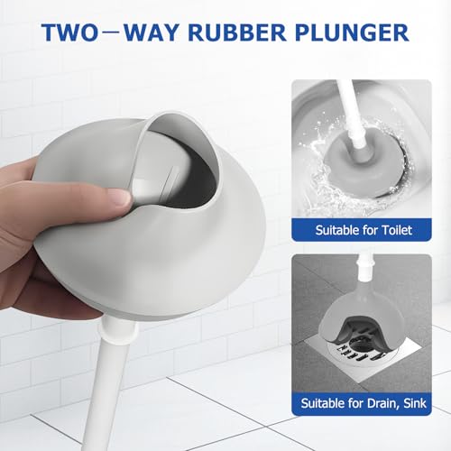 2 in 1 Toilet Brush and Plunger Set, with Holder, White, 2 Packs | Heavy Duty, Hidden Design, Home Essentials, Bathroom Cleaning, Toilet Bowl, Bathroom plunger and brush set