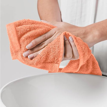 Ocean Towel Set for Bathroom 100% Luxury Cotton Bath Towels Set of 8 (2 Bath Towel and 2 Hand Towel & 4 Wash Cloth) - Peach Soft Towels Bathroom 600 GSM Double Stitched for Durability - color: Peach