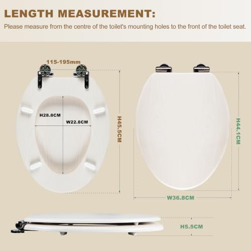 Angel Shield Elongated Wooden White Toilet Seat Quiet Close 18.5" | Quick Release Metal Hinges, Adjustable Fit for Standard Elongated Toilets, Easy to Install&Clean - color: White Wood, size: Elongated