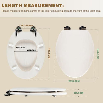 Angel Shield Elongated Wooden White Toilet Seat Quiet Close 18.5" | Quick Release Metal Hinges, Adjustable Fit for Standard Elongated Toilets, Easy to Install&Clean - color: White Wood, size: Elongated
