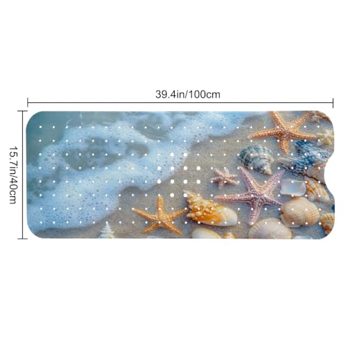 LNOND Summer Beach Bathtub Mat Non Slip, 40 X 16 Inch Tub Mat for Bathroom, Beach Starfish Shell Bath Tub Shower Mat with Drain Holes and Suction Cups - color: Beach Starfish Shell Bathtub Mat