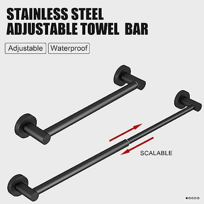 Towel Bar - Adjustable 304 Stainless Steel Towel Holder for Bathroom | Sturdy and Rustproof Wall Mounted Towel Rack for Bathroom Accessories(11.8inch-22.6inch) , Black - color: Black