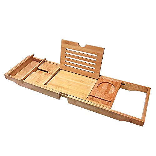 Bathtub Caddy Tray, Bamboo Bathtub Tray, Bathtub Caddy, Expandable Bathtub Caddy Tray, Durable and Non-Slip Bathtub Trays with Free Soap Holder