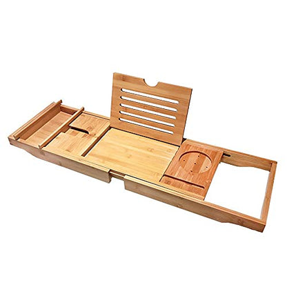 Bathtub Caddy Tray, Bamboo Bathtub Tray, Bathtub Caddy, Expandable Bathtub Caddy Tray, Durable and Non-Slip Bathtub Trays with Free Soap Holder