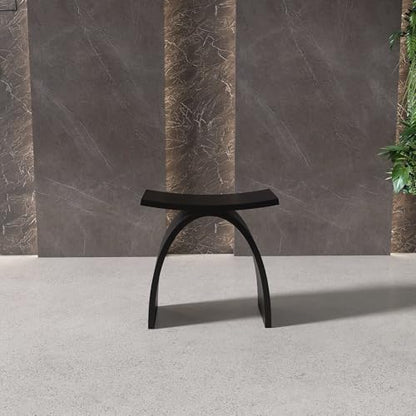 Black Shower Stool, Solid Surface Modern Bath Bench Inside/Outdoor | 16.5“ Heavy Duty Stone Resin, Waterproof, 400lb Capacity, Fancy Bathroom Seat for Inside Showers, Outdoor Use - color: Black Arched