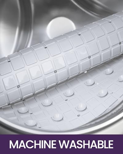 DEXI Bathtub Mat Non Slip, 39x16 Bath Tub Shower Floor Bathroom Mats White | Extra Long Suction Cups, Drain Holes, Machine Washable for Tub Shower Floor Bathmat - color: White