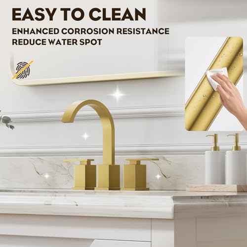 Brushed Gold Bathroom Faucet 8 Inch Widespread 3 Hole 2 Handle,Waterfall Swivel Spout Bathroom Sink Faucet with Pop Up Drain and Water Supply Line,WF011-BG - color: Brushed Gold-8 IN