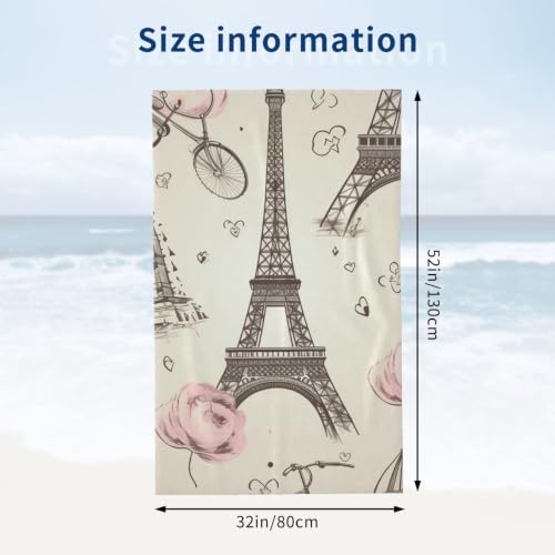 The Eiffel Tower and a Bicycle Bath Towel Super Absorbent Beach Towels Microfiber Bathroom Towel 32 x 52 Inch - color: The Eiffel Tower and a Bicycle
