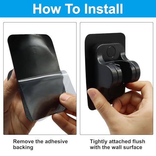 2 Pack Strong Adhesive Shower Waterproof Handheld Shower Holder Adjustable No Drilling Wall Mount Bracket, No Drilling Holder for RV Bathroom (Matte Black) - style: Black