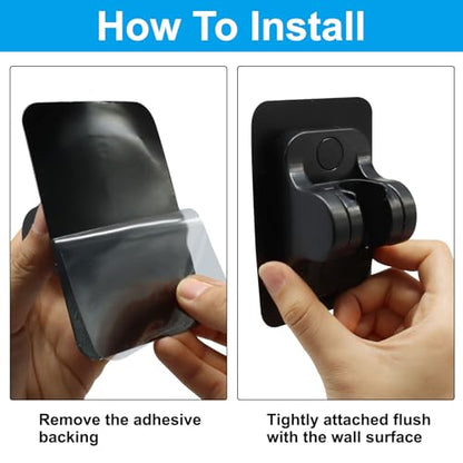2 Pack Strong Adhesive Shower Waterproof Handheld Shower Holder Adjustable No Drilling Wall Mount Bracket, No Drilling Holder for RV Bathroom (Matte Black) - style: Black