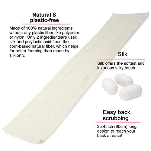 Exfoliating Washcloth [Made in Japan] Shower Back Scrubber, Plant-Based Loofah (Silk) - color: Silk