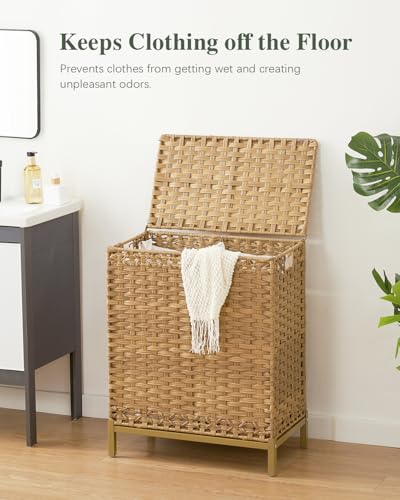SETVSON Laundry Hamper with Lid, 112 L Handwoven Rattan Wicker Laundry Basket, 2 Removable Liner Bags Metal Heightened Feet, 6 Mesh Bags, 2 Section Large Clothes Hamper for Bathroom Bedroom, Natural - color: Natural, size: 112 L - 29.6 gal