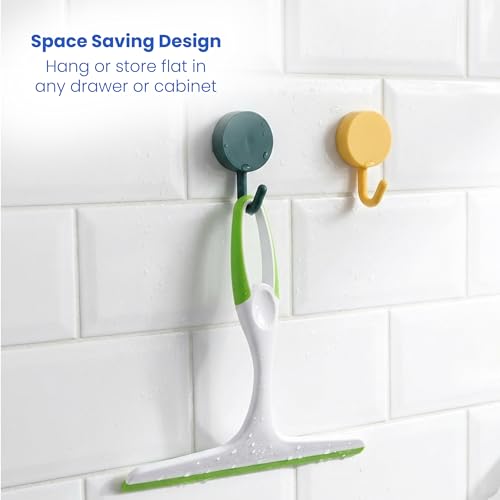 Middleofthemap Shower Squeegee - Flexible Silicone Blade, Lightweight Plastic Handle, Easy Hanging Hook, Attractive Colors, Perfect for Glass Doors, Windows, Tiles, and Mirrors 9.5" (1)