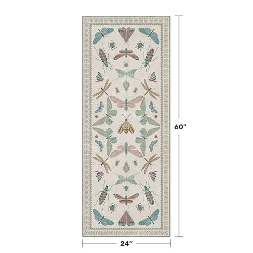 Hazo Haus Washable Non Slip Bathroom Runner Rug 2x5, Insect Boho Bath Mat, Stain Resistant Low Pile Butterfly Insect Print Rugs for Laundry Room, Powder Room, Beige Green - color: Beige Green, size: 2' x 5' (Runner)
