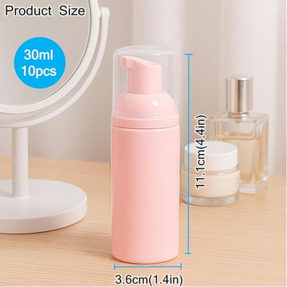 10Packs 30ml/1Oz Pink Foaming Pump Bottles Travel Size Soap Dispenser Refillable Foam Pump Containers for Face Cleanser, Shampoo, Hand Wash, Lotion, DIY Skincare