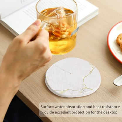 Diatomaceous Earth Coasters Set of 4，Super Absorbent Quick-Dry Heat-Resistant Drink and coffee Coasters, Modern Stone Irregular Design for Kitchen Counter and Coffee Table (White Coaster) - color: White Coaster