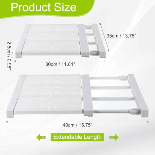 HARFINGTON Expandable Closet Tension Shelf 11.81" to 15.75" Adjustable Closet Organizer 2.5" x 13.78" Flower Pattern Storage Rack for Wardrobe Cupboard Kitchen Bedroom - size: 30cm to 40cm