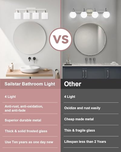 4-Light Bathroom Light Fixtures Over Mirror, Glass Shade & Anti-Rust Nickel Finished,Brushed Nickel Vanity Lights, Modern Bathroom Vanity Light, Bathroom Light for Small Space - color: Brushed Nickel-4 Light