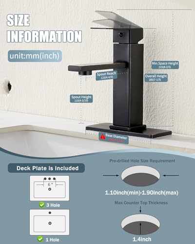 Bathroom Sink Faucet-2 Sets, Oil Rubbed Bronze Bathroom Faucet with Pop-up Drain and 6 Inch Deck Plate, Single Handle for Modern Farmhouse RV Sink (2 Holes) - color: 4.Oil Rubbed Bronze, style: Short*2