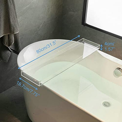 SHUNLI Acrylic Bathtub Tray Caddy, Clear Bath Tub Tray Shelf Table | Luxury Bathroom Organizer Tablet Holder for Soap Perfume Skincare, Bath Accessory, Easy to Clean - color: Transparent With Visible Edge