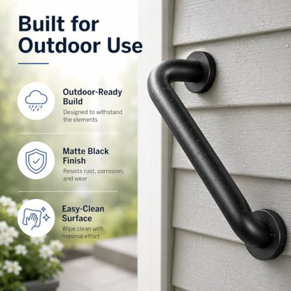12 Inch Matte Black Stair Handrail, 1 Pack Industrial Wall Mounted Handrail for Indoor Outdoor Stairs, Balcony, Porch and Elderly Safety Support - style: Black 1 Pack 12 Inch