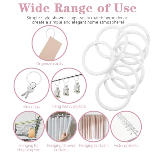 Mabor 12 Pack White Shower Curtain Hooks, Plastic Snap Rings with No-Slip Closure, Round Shower Rings for Standard Bathroom Rods - color: White