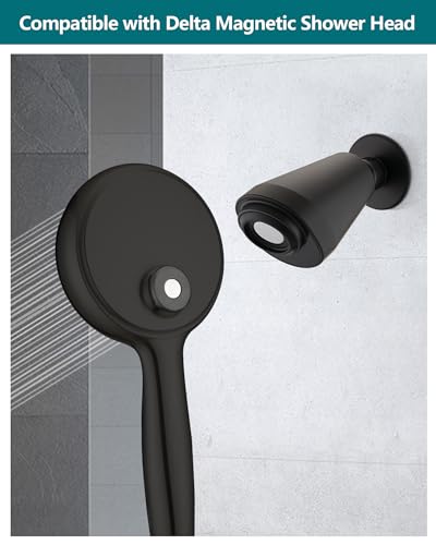 Adjustable Shower Holder Compatible with Delta Fit Kohler Magnetic Handheld Showerhead - 3M VBH Adhesive Tape for Strong Hold, No Drill, Any Height Use, Matte Black - size: Matte Black