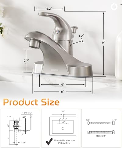 WOWOW Bathroom Faucet 1 Handle Low Arc Single Handle 4 inch Centerset Bathroom Sink Faucet with Pop Up Drain Assembly Basin Mixer Tap Brushed Nickel Vanity Faucets - color: A.Brushed Nickel