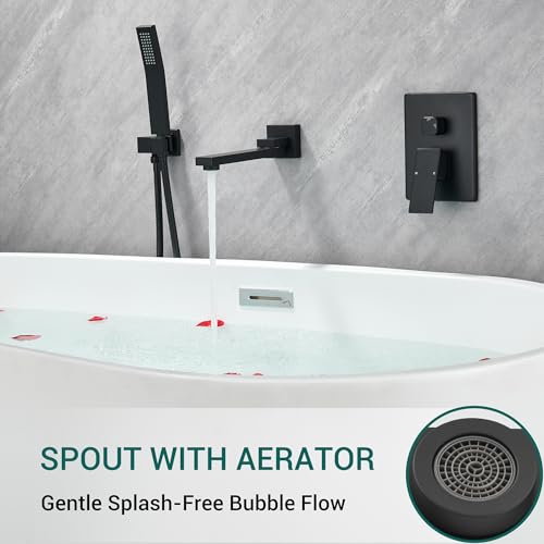 DASAN Swiveling Wall Mount Tub Filler Faucet Set with Hand Held Shower, Matte Black Modern Creative Bathtub Faucet Wall Mounted Bath Tub Faucet with High Flow Rough in Valve, SA-TF05WH-MB - color: Matte Black