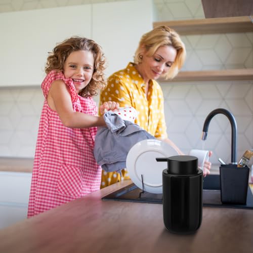 Soap Foaming Dispenser Ceramic with Easy-to-Press Pump Hand Foam Dispenser for Shampoo Bathroom Countertop 13.5 oz - color: Foam-shinyblack