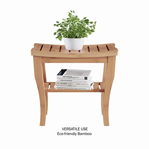 Lavish Home Shower Bench-Water Resistant Natural Eco-Friendly Bamboo with Storage Shelf for Bathroom, Spa or Sauna