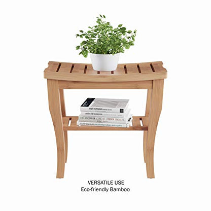 Lavish Home Shower Bench-Water Resistant Natural Eco-Friendly Bamboo with Storage Shelf for Bathroom, Spa or Sauna