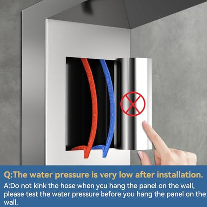 ELLO&ALLO Shower Panel System Tower with Shelf, Rainfall and Waterfall Head Rain Massage Stainless Steel Bathroom Fixtures with Adjustable Body Jets, Brushed&Black - color: Brushed&Black