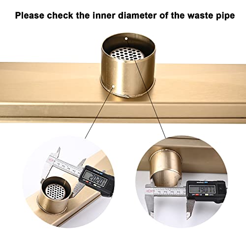 AVSIILE Linear Shower Floor Drain, Brushed Gold 24 Inch 304 Stainless Steel Bathroom Drains Kit, Rectangular Shower Trench Drain with Reversable Tile-in Pattern Drain Cover & Hair Catcher - color: Brushed Gold, size: 24 Inch