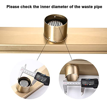 AVSIILE Linear Shower Floor Drain, Brushed Gold 30 Inch 304 Stainless Steel Bathroom Drains Kit, Rectangular Shower Trench Drain with Reversable Tile-in Pattern Drain Cover & Hair Catcher - color: Brushed Gold, size: 30 Inch