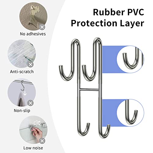 Over Shower Glass Door Hook, 2 Pack Silver 304 Stainless Steel Extended Shower Door Hooks, Bathroom Frameless Drilling-Free Hanger, Double Side Towel Hooks, for Bathing Suits, Robe, Loofah, Shaver - color: Silver