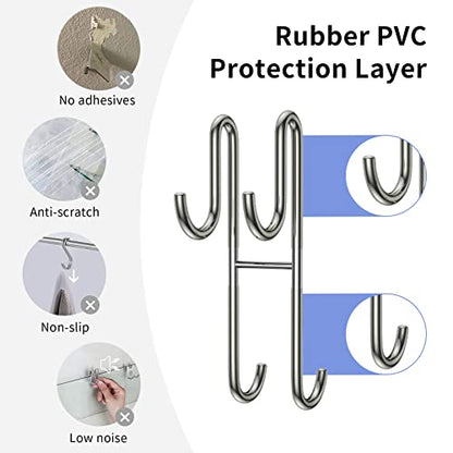 Over Shower Glass Door Hook, 2 Pack Silver 304 Stainless Steel Extended Shower Door Hooks, Bathroom Frameless Drilling-Free Hanger, Double Side Towel Hooks, for Bathing Suits, Robe, Loofah, Shaver - color: Silver