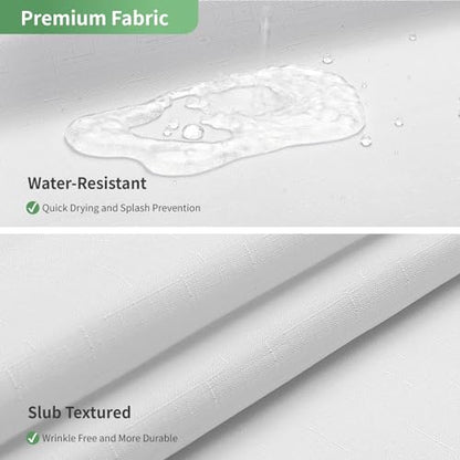 eachope White No Hook Shower Curtain with Snap-in Fabric Liner Set,Slub Textured Fabric Shower Curtains for Bathroom,Hotel Style Modern Shower Curtain,Water Repellent & Washable,71x74(72) | Hotel Style Fabric with See-Through Top Window, Water Repellent &