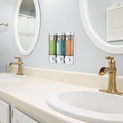 Pollock Shampoo and Conditioner Dispenser 3 Chamber No Drill | Shower Soap Pump Dispenser Wall Mounted,Body Wash Dispenser,Shower Gel Shampoo Holder for Bathroom Accessories, (Silver 3) - color: Silver 3